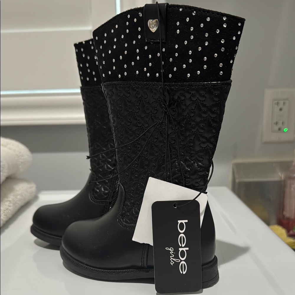Bebe Girls Black and Silver Embellished Boots